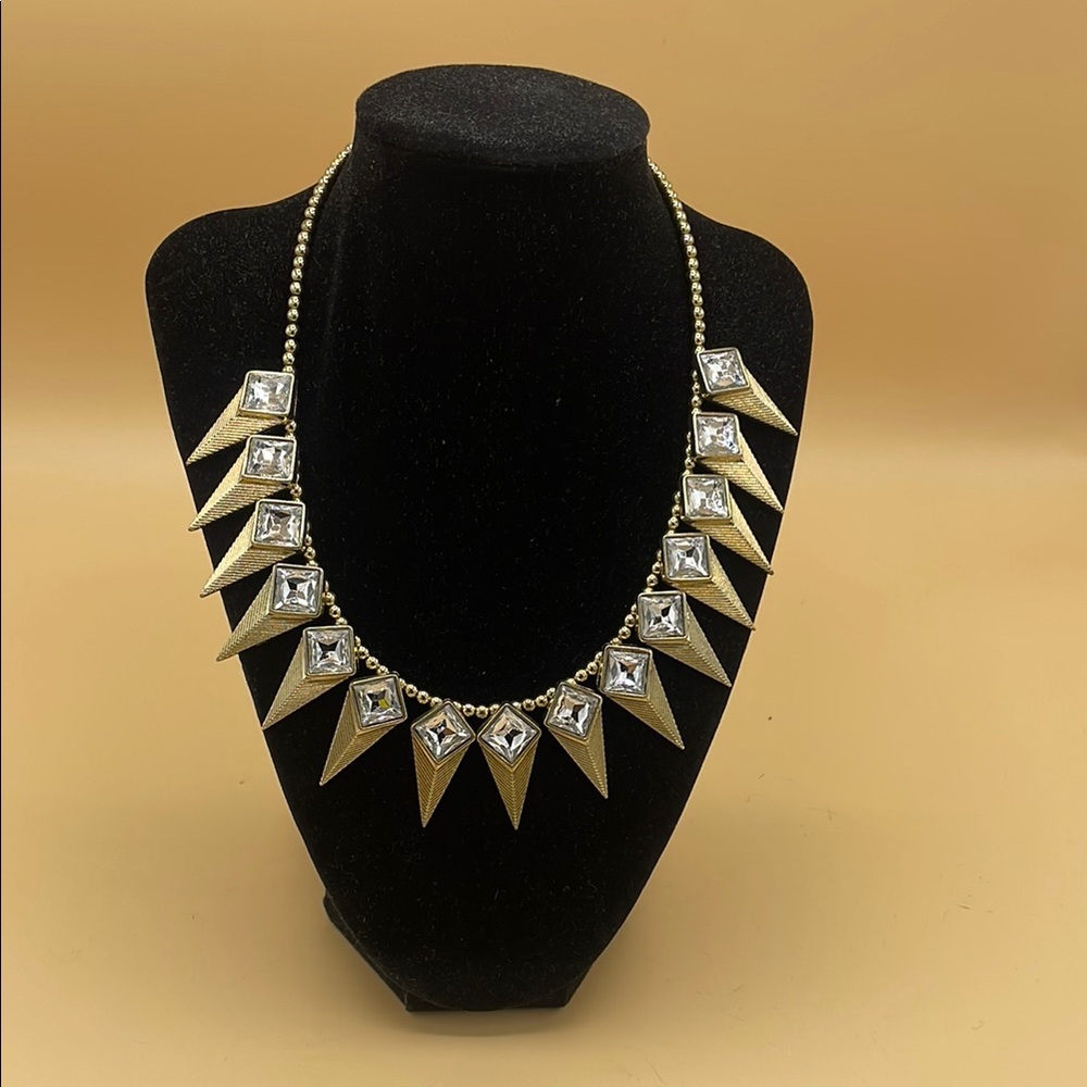 Gold and Silver Tribal Statement Necklace with Geometric Pendants